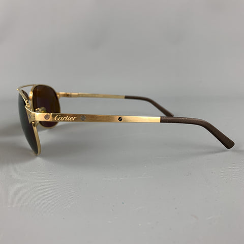 CARTIER Gold Tone Bushed Metal Edition Santos - Dumont Sunglasses