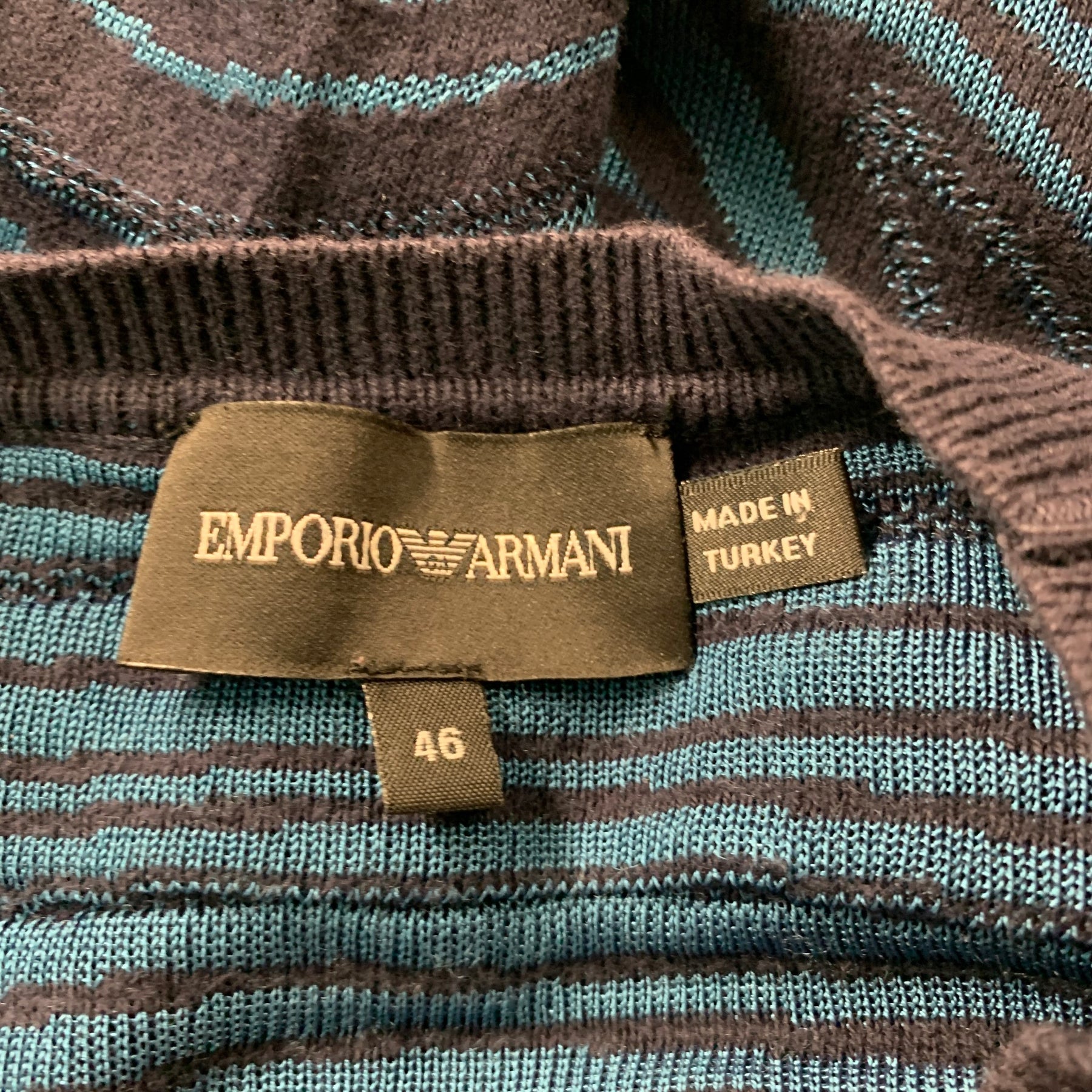 EMPORIO ARMANI Size XS Navy Blue Marble Wool Blend Crew Neck