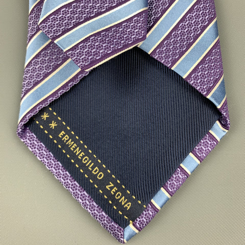 ERMENEGILDO ZEGNA Purple & Blue Diagonal Stripe Silk Neck Tie
