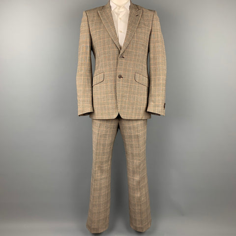 PENNESI 40 Regular Brown Glenplaid Wool Blend Peak Lapel Suit