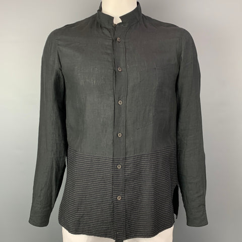 ZIGGY CHEN S/S 15 Talla L Pizarra Tejidos Mixtos Camisa Manga Larga Algodón/Lino