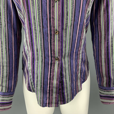 ETRO Blusa de algodón a rayas moradas y verdes talla M