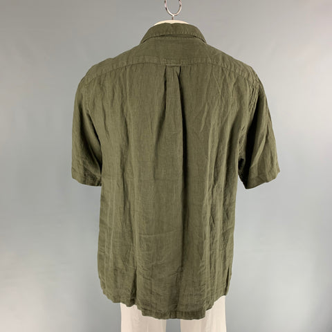 TODD SNYDER Size XXL Green Forest Green Linen One pocket Short Sleeve Shirt