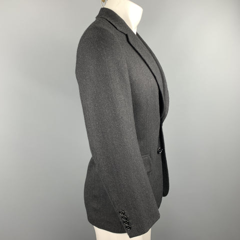 GEORGE REPINEC 36 Black & Grey Herringbone Wool Notch Lapel Sport Coat