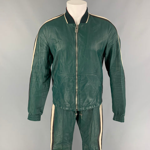 BALLY by Pablo Coppola SS 17 Size S Green White Stripe Leather 2 Piece Set