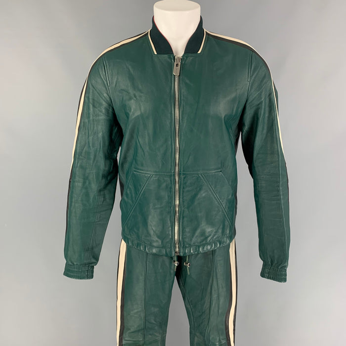 BALLY by Pablo Coppola SS 17 Size S Green White Stripe Leather 2 Piece Set