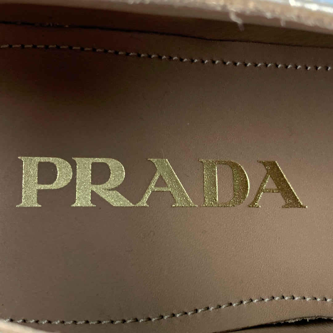 PRADA Size 6.5 Gold Leather Perforated Wingtip Lace Up Shoes  display picture 3