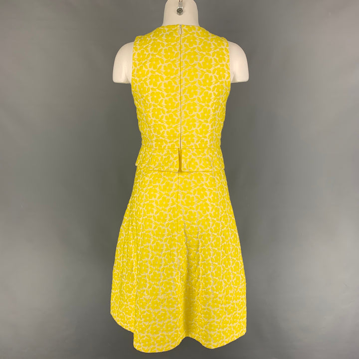 JIL SANDER Size 2 Yellow White Jacquard Cotton Blend A-Line Dress