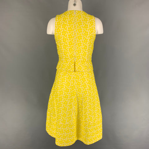 JIL SANDER Taille 2 Robe trapèze en coton mélangé jacquard blanc jaune