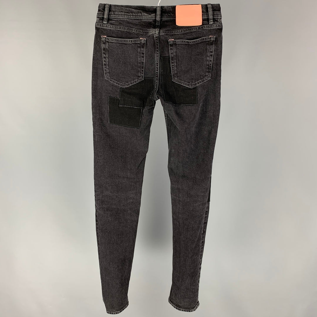 ACNE STUDIOS Size 29 Black Charcoal Cotton North Black Patch Slim Jeans