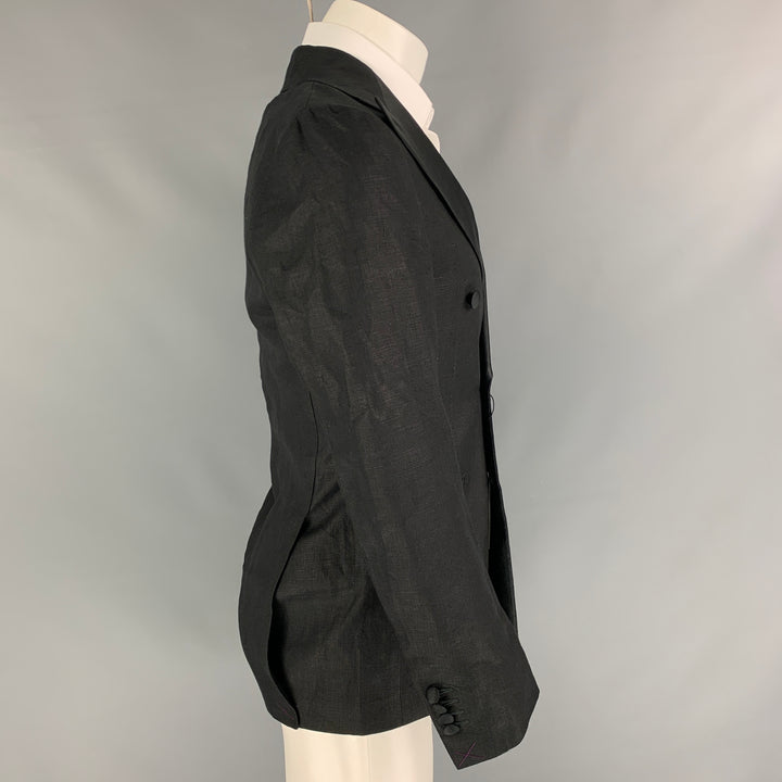 SUIT SUPPLY Size 34 Black Linen Double Breasted Sport Coat