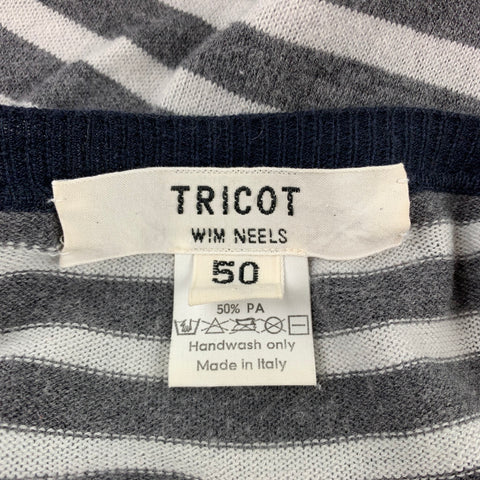 TRICOT WIM NEELS Size M Grey & White Stripe Cotton / Polyamide V-Neck Pullover
