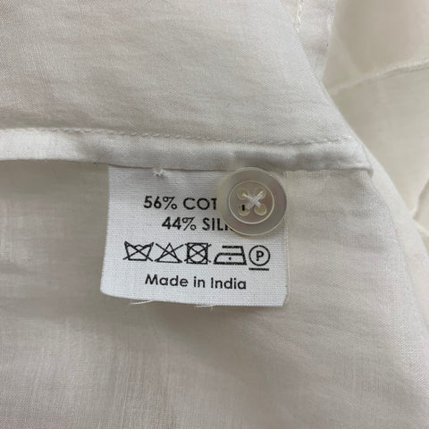 DRIES VAN NOTEN Size 8 White Cotton Silk Ruffled Nehru Collar Blouse