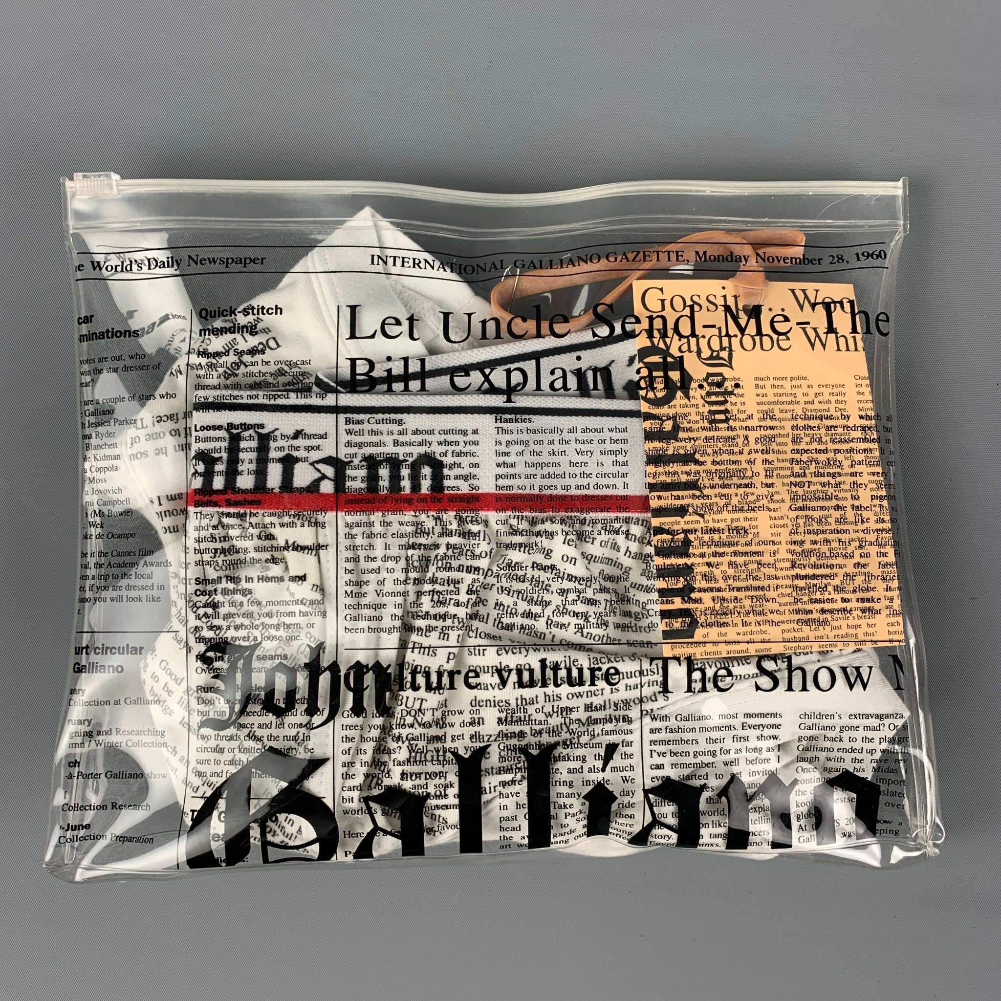 JOHN GALLIANO Size L White Black Newspaper Print Cotton Blend