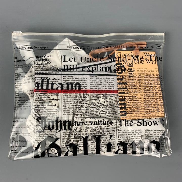 JOHN GALLIANO Size L White Black Newspaper Print Cotton Blend Underwear