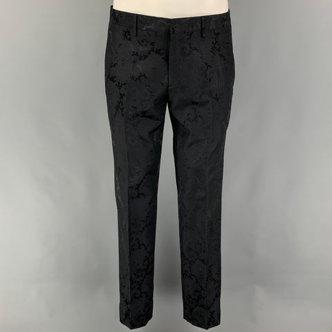 ETRO Size 38 Black Jacquard Wool Viscose Blend Peak Lapel Tuxedo Suit