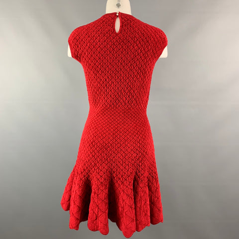 ALEXANDER MCQUEEN Size XS Burgundy Quilted Stretch Wool Blend Cocktail Dress