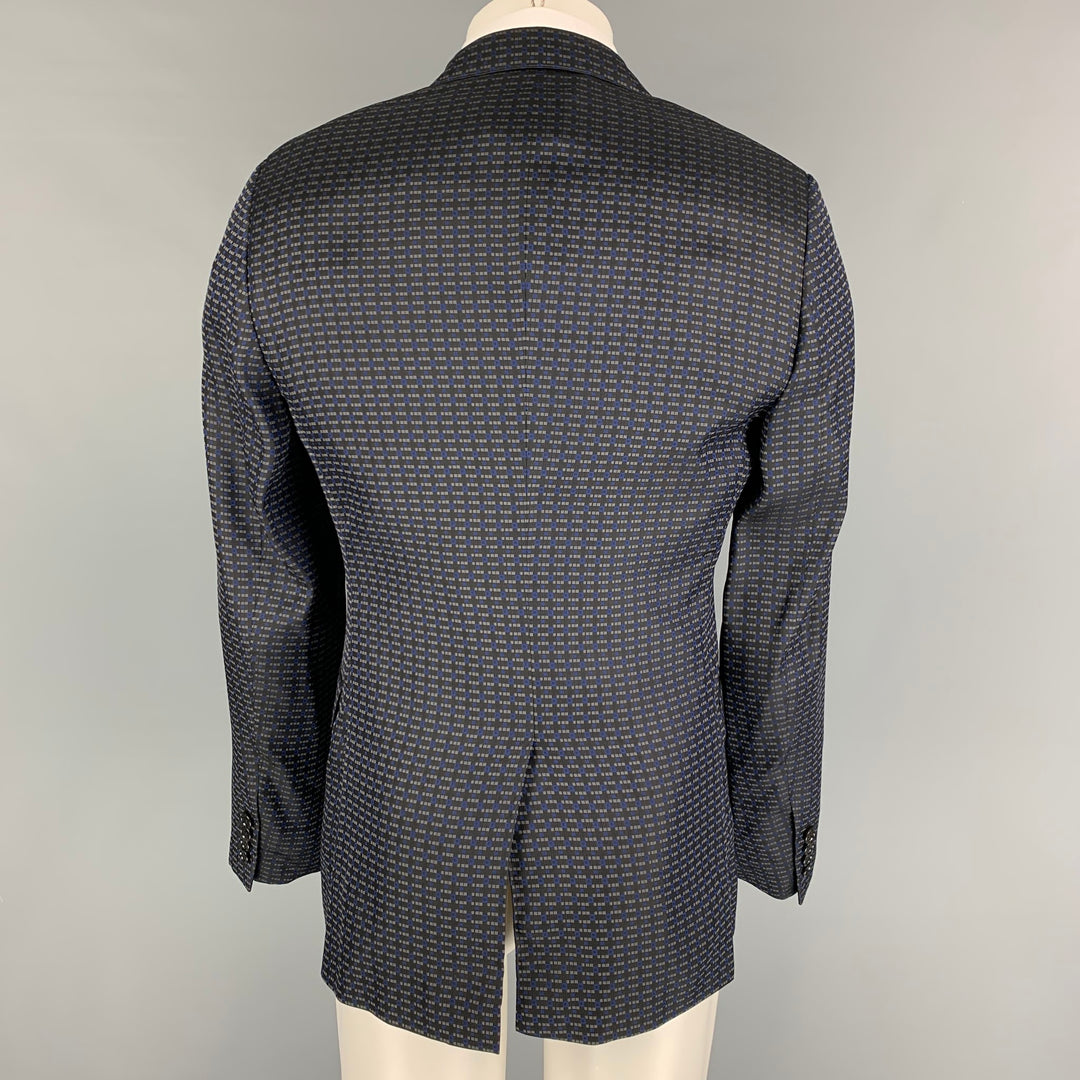 LANVIN Size 40 Regular Grey Blue Print Viscose Silk Sport Coat