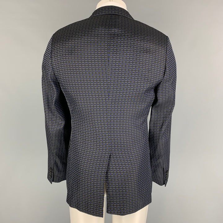 LANVIN Size 40 Regular Grey Blue Print Viscose Silk Sport Coat
