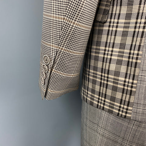 ETRO Size 40 Brown Plaid Silk / Wool Peak Lapel Suit