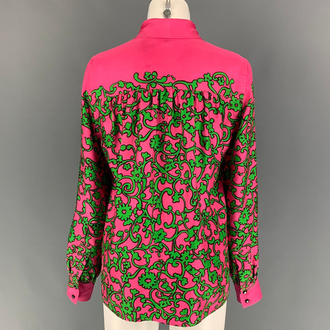 MARC JACOBS Size 6 Pink Silk Print Bow Blouse