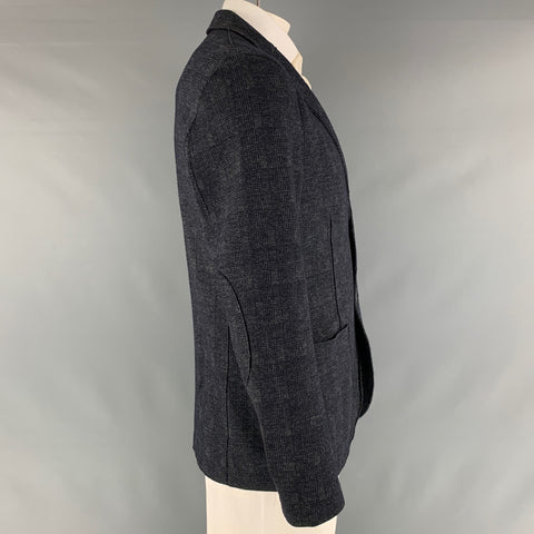 BARNEY'S NEW YORK Size XL Navy Plaid Wool Cotton Notch Lapel Sport Coat