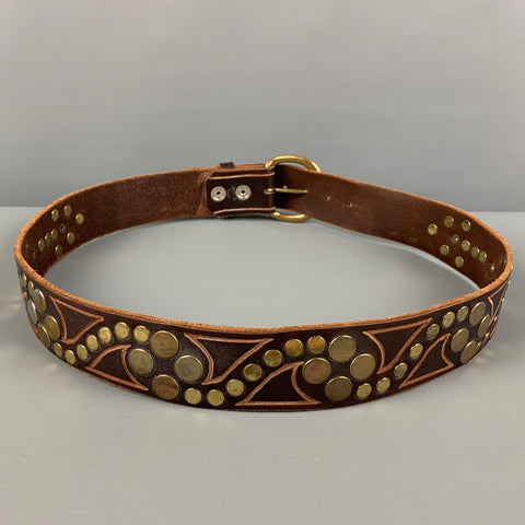 SKIN ON SKINS Size 38 Brown Studded Leather Belt