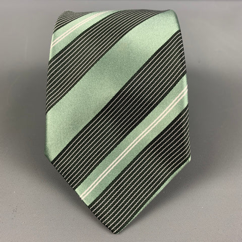 GIORGIO ARMANI Green &  Black Diagonal Stripe Silk Tie