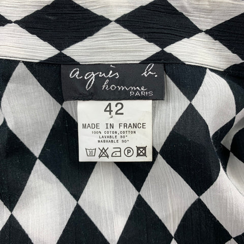 AGNES B. Size L Black & White Rhombus Print Cotton Long Sleeve Shirt