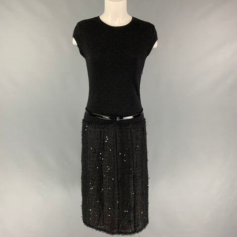 CHANEL 94305 04A Talla 6 Vestido de cóctel con cinturón de nailon negro