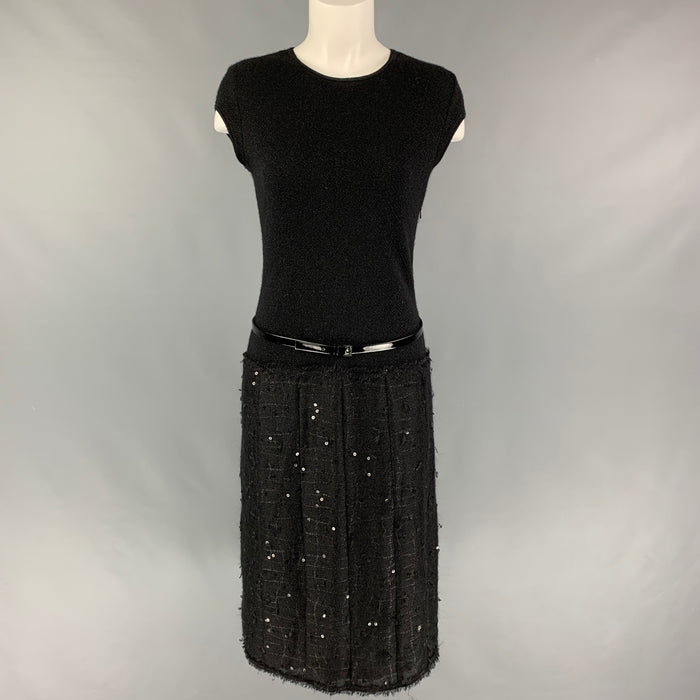 CHANEL 94305 04A Talla 6 Vestido de cóctel con cinturón de nailon negro