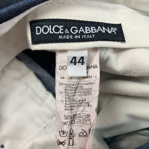 DOLCE &amp; GABBANA Talla 28 Vaqueros con puños ajustados en mezcla de algodón azul índigo