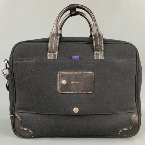 PAUL SMITH Black Canvas Leather Briefcase Bag