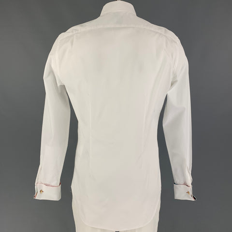 PAUL SMITH Size L White Pleated Cotton Tuxedo French Cuffs Shirt