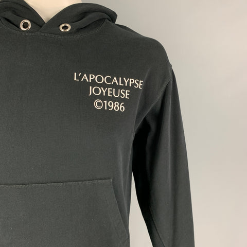 HELMUT LANG L'APOCALYPSE JOYEUSE 1986 Size XL Black White Cotton Hooded Sweatshirt