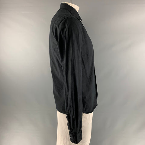 THE KOOPLES Size L Black Solid Cotton Hidden Placket Long Sleeve Shirt