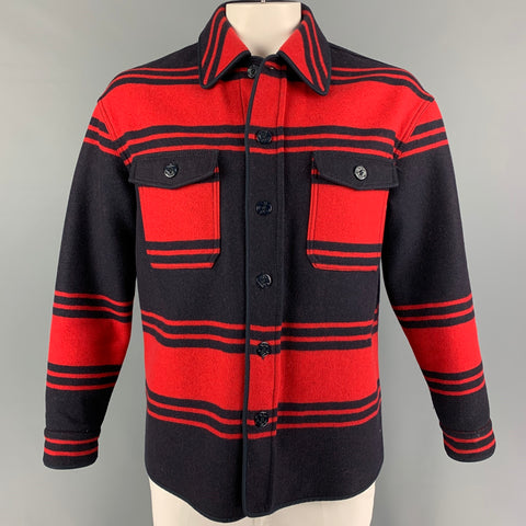 No. 21 Size M Red Navy Stripe Wool Nylon Shirt Jacket