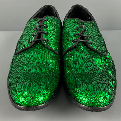 DOLCE & GABBANA Size 12 Green Sequined Lace Up Lace Up Shoes