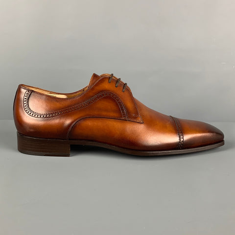 MAGNANNI Size 12 Brown Leather Cap Toe Lace Up Shoes
