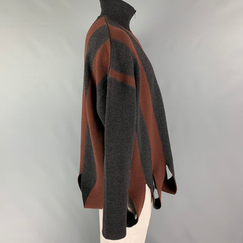 TAKASHIMAYA x ADRIEN PARRY ROBERTS Size L Grey Brick Stripe Wool Acrylic Full Zip Cardigan