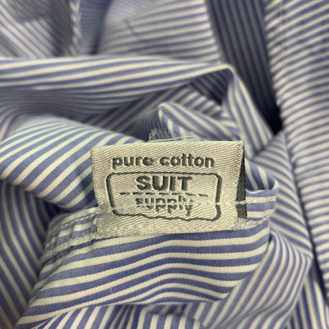 SUITSUPPLY Size M Blue White Stripe Cotton Spread Collar Long Sleeve Shirt