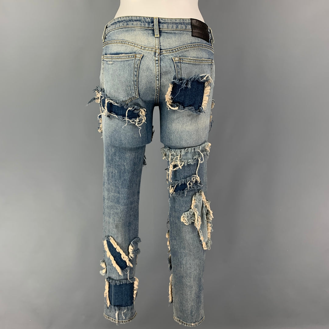 R13 Taille 26 Bleu Indigo Denim Distressed Zip Fly Jeans