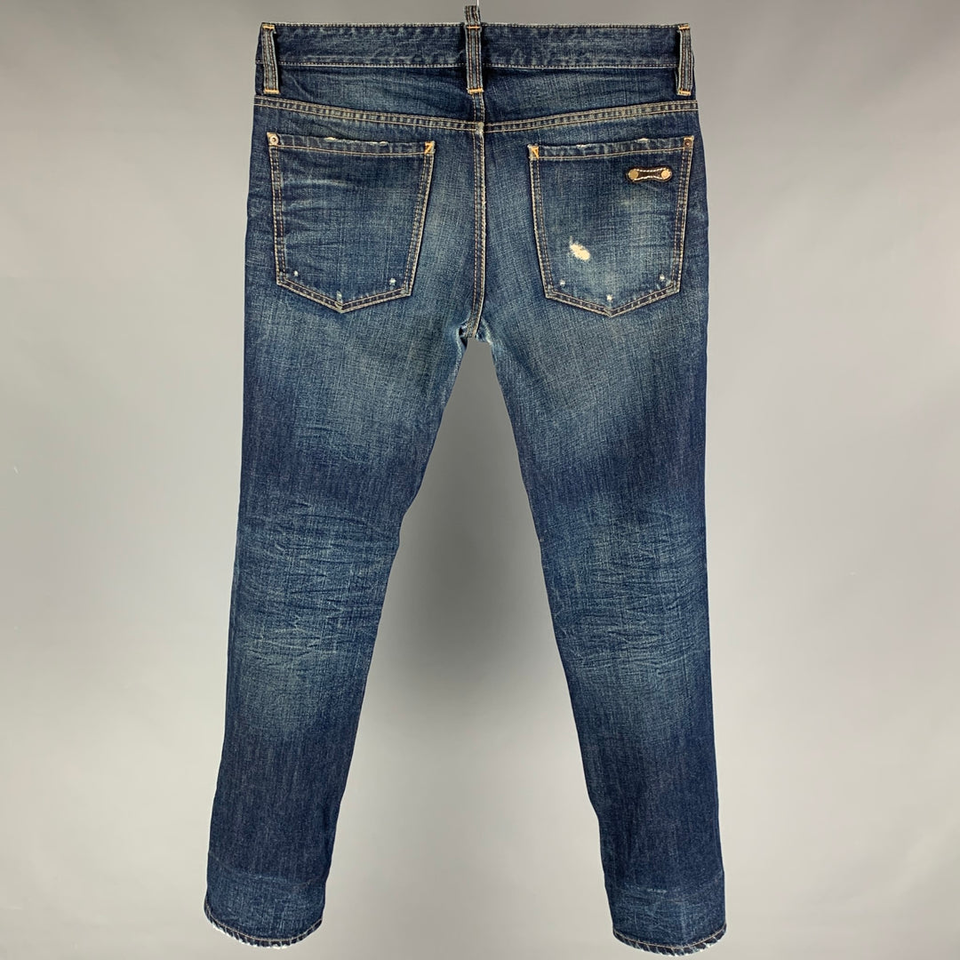 DSQUARED2 Size 30 Blue Distressed Straight Button Fly Jeans