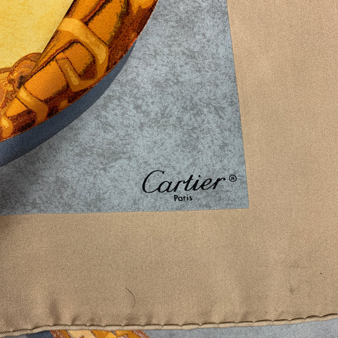 Vintage CARTIER Gold & Grey Twill Silk Scarf