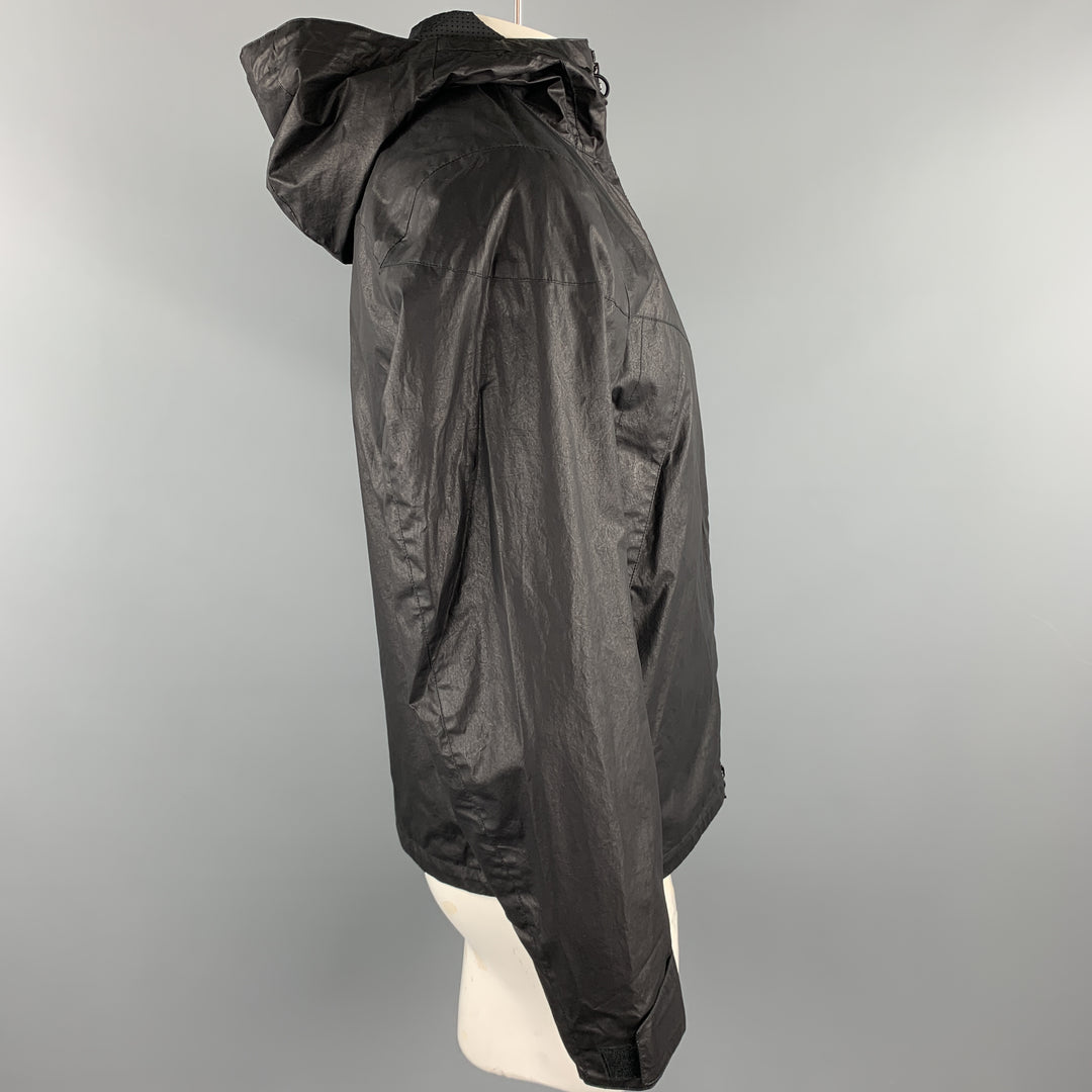 RAG & BONE Size S Black Coated Cotton Zip Up Hooded Jacket