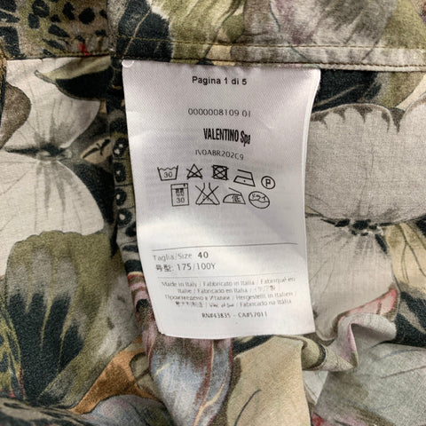 VALENTINO Taille M Chemise à manches longues en coton imprimé multicolore avec boutons cachés