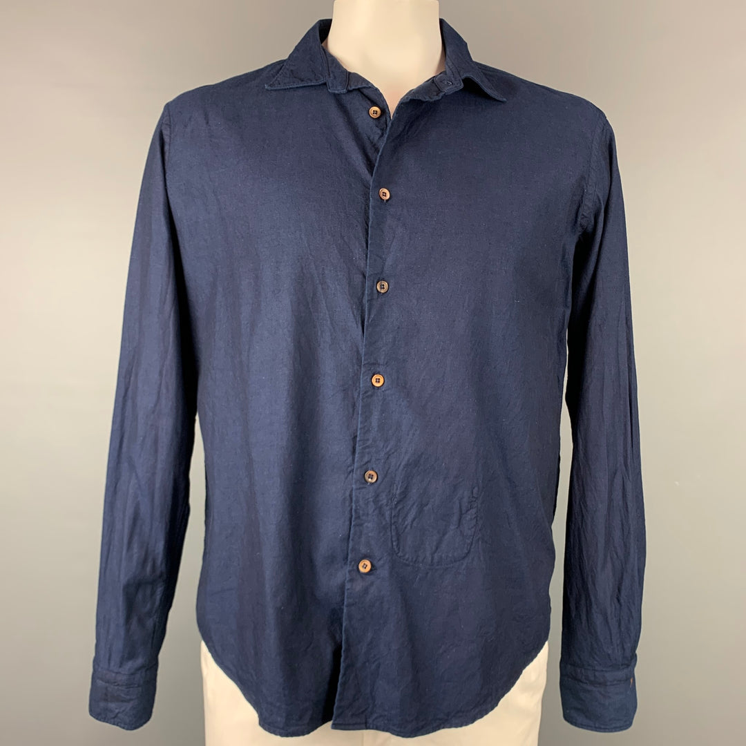 45rpm Size XL Indigo Cotton Button Up Long Sleeve Shirt
