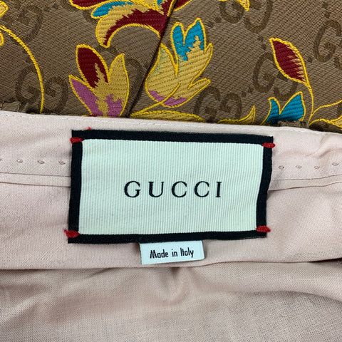 GUCCI Size 4 Tan Gold Brocade Floral Polyester Single Button Pants Suit