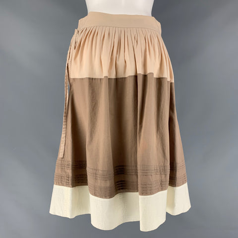 MARNI Size 2 Beige &  Brown Cotton Pleated A-Line Skirt