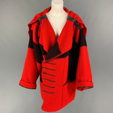 Vintage JEAN-CHARLES DE CASTELBAJAC Talla única Rojo Negro Lana Dos Tonos Abrigo oversize